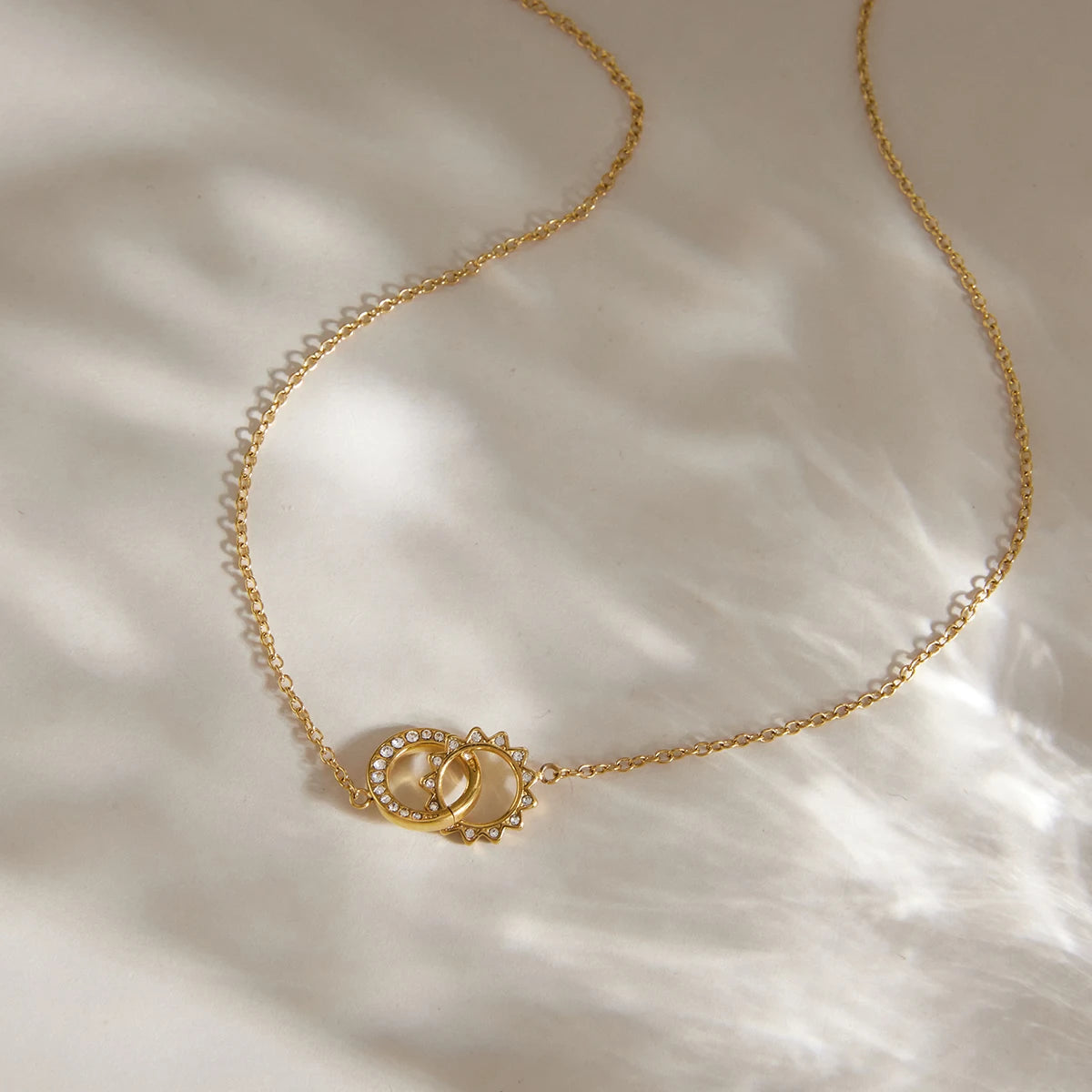 Double Circles Zircon Pendant Necklace