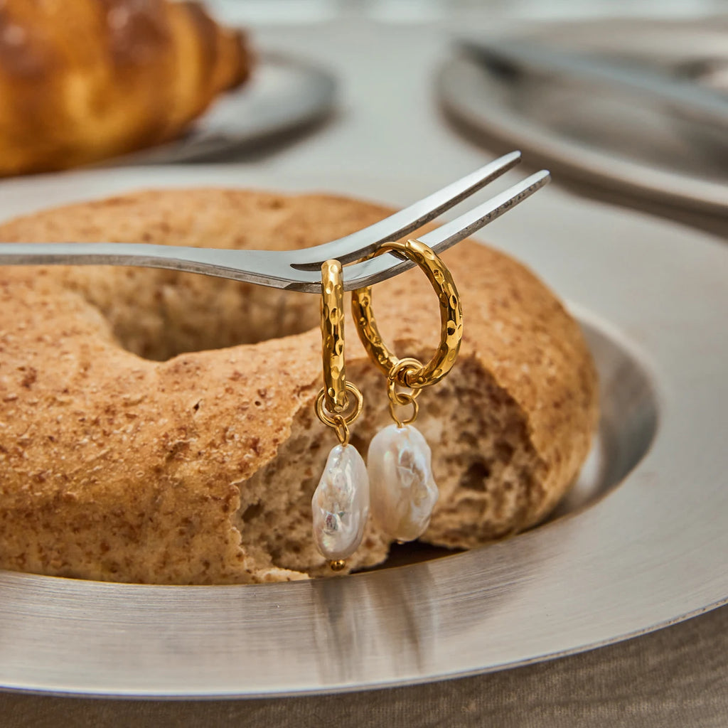 Freshwater Pearl Drop Hoop Earrings