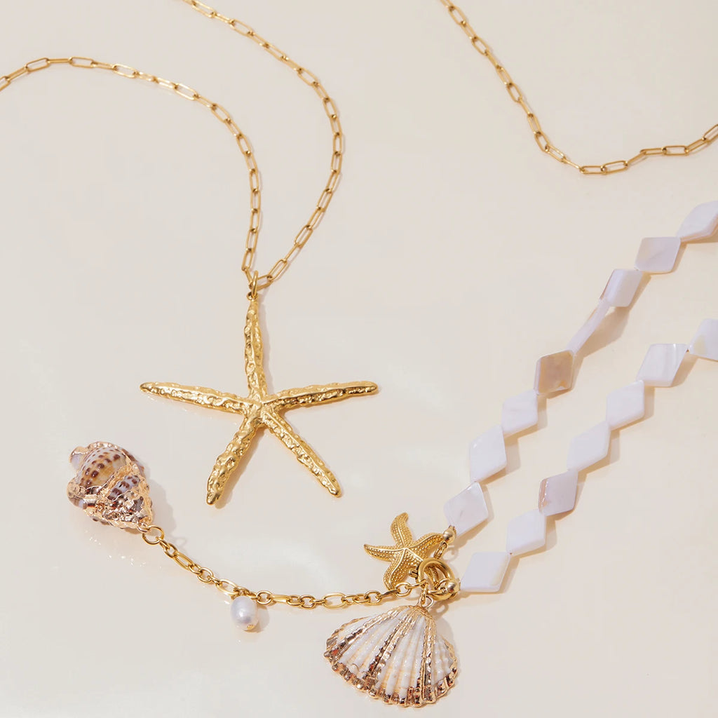 Summer Ocean Style Natural Pearls Starfish Pendant Necklace