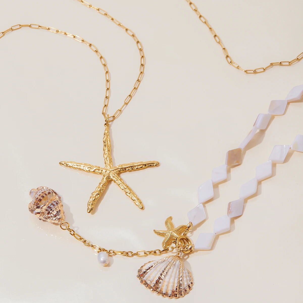 Summer Ocean Style Natural Pearls Starfish Pendant Necklace