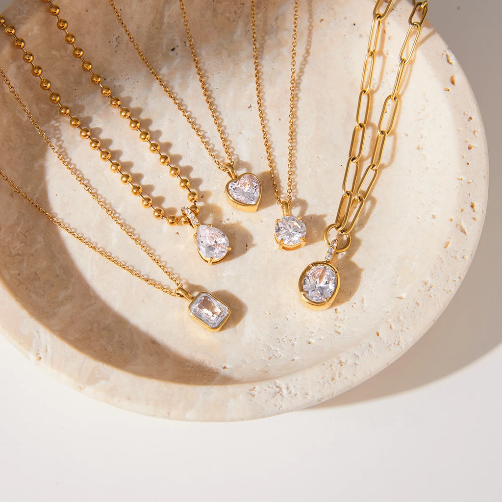 Round Heart Water Drop Oval Zircon Pendant Necklace
