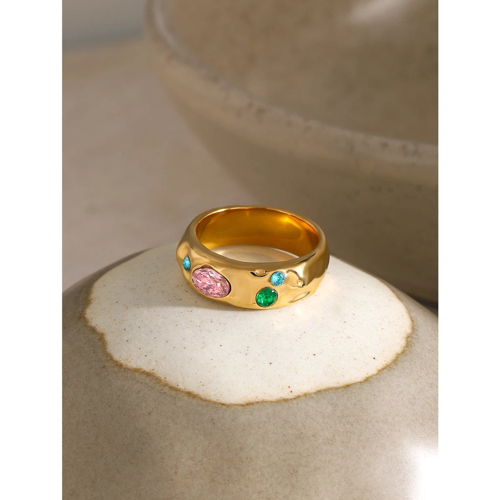 Color Zirconia Diamonds Stainless Steel Ring
