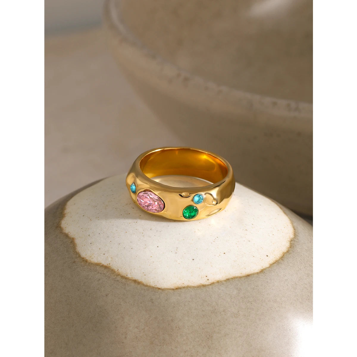 Color Zirconia Diamonds Stainless Steel Ring