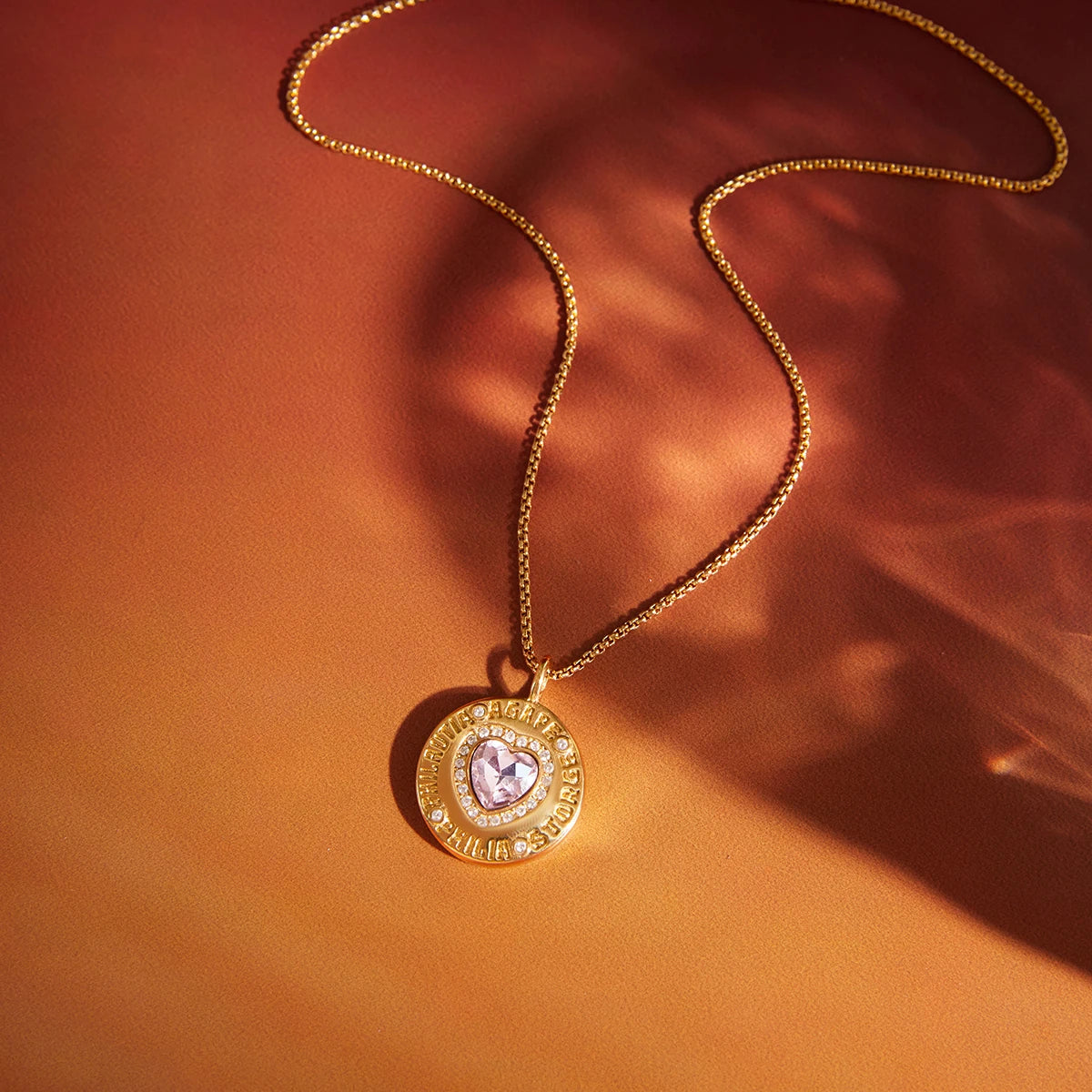 Crystal Heart Round Zircon Coin Pendant Necklace