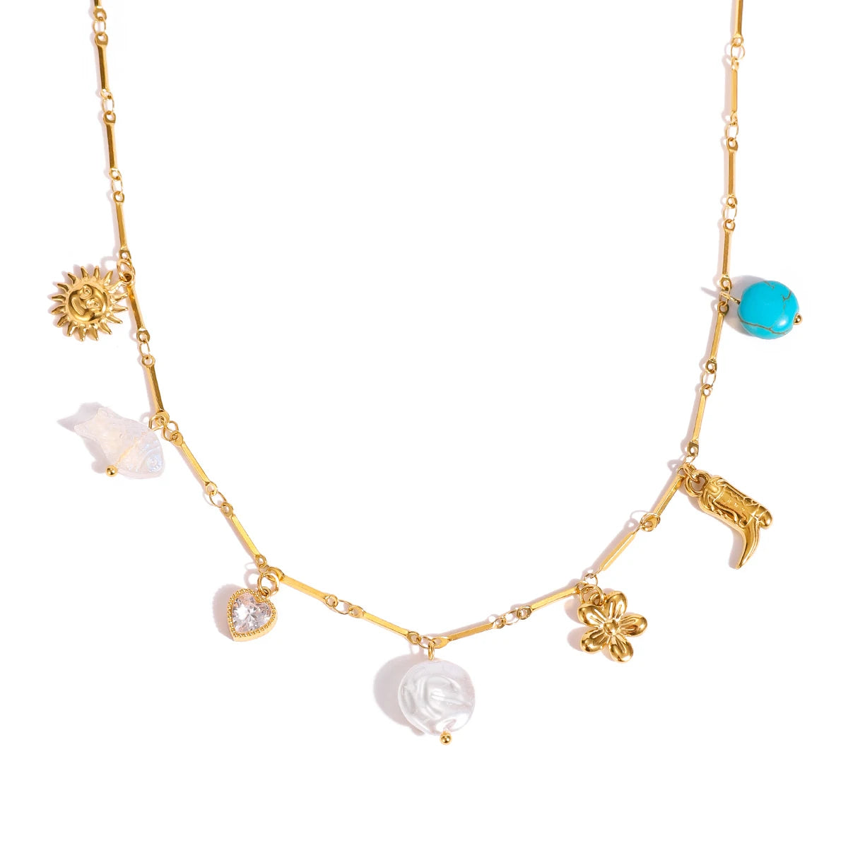 Heart Flower Sun Fish Bee Turquoise Pendant Necklace