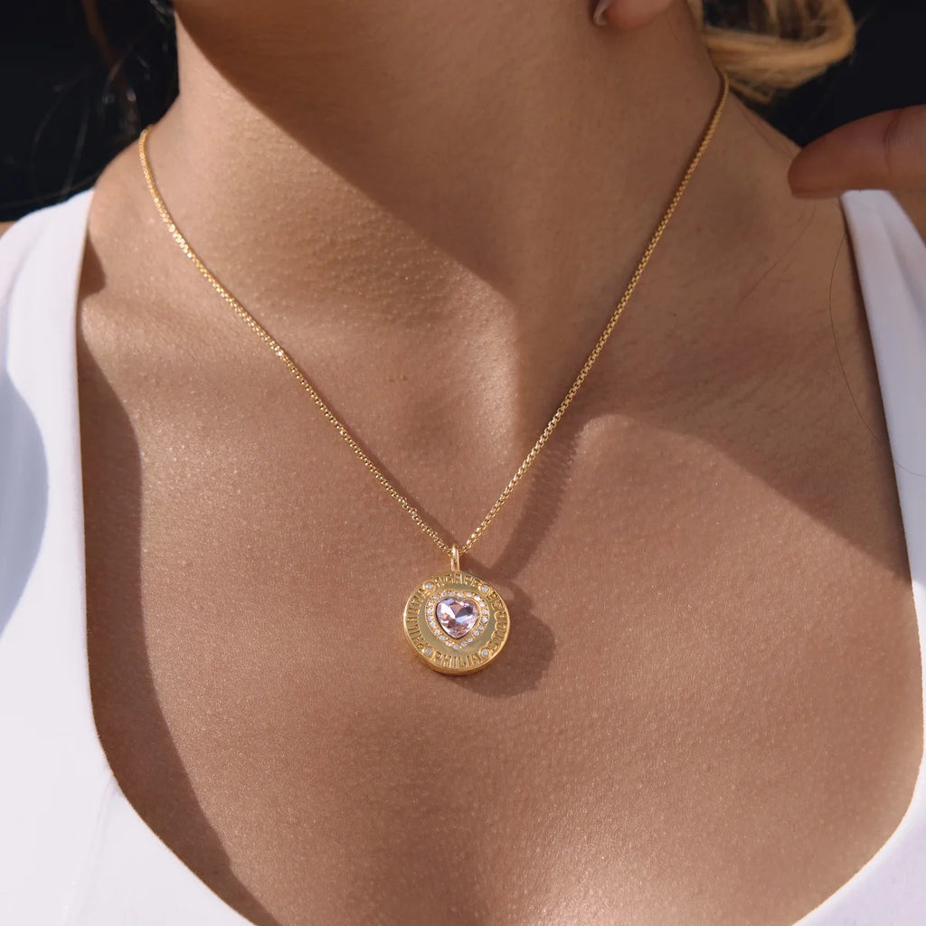 Crystal Heart Round Zircon Coin Pendant Necklace