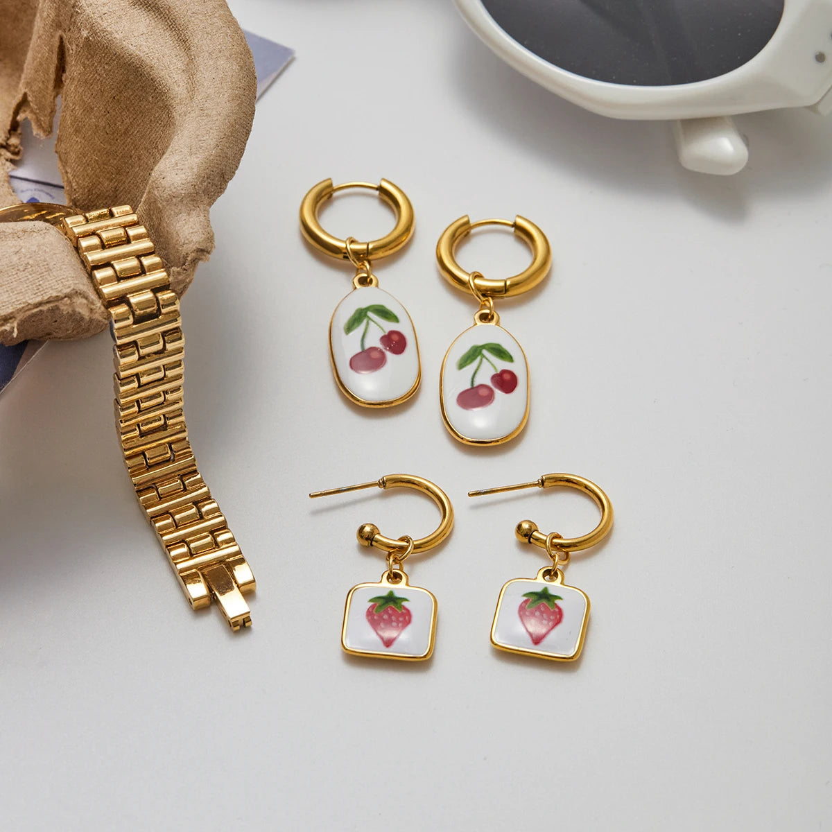 Strawberry Cherry Oil Drip Drop Hoop Earring