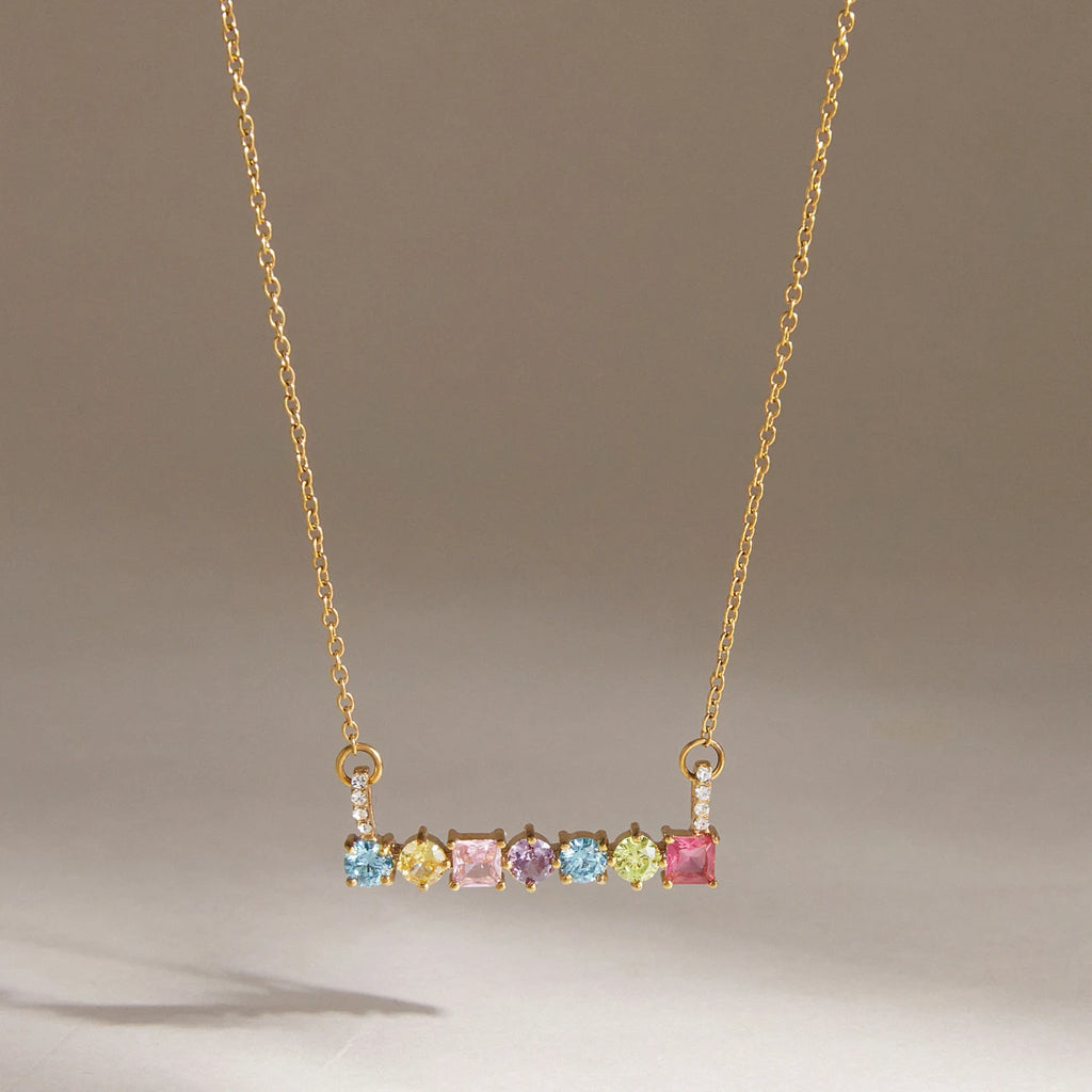 Colored Geometric Zircon Pendant Necklace