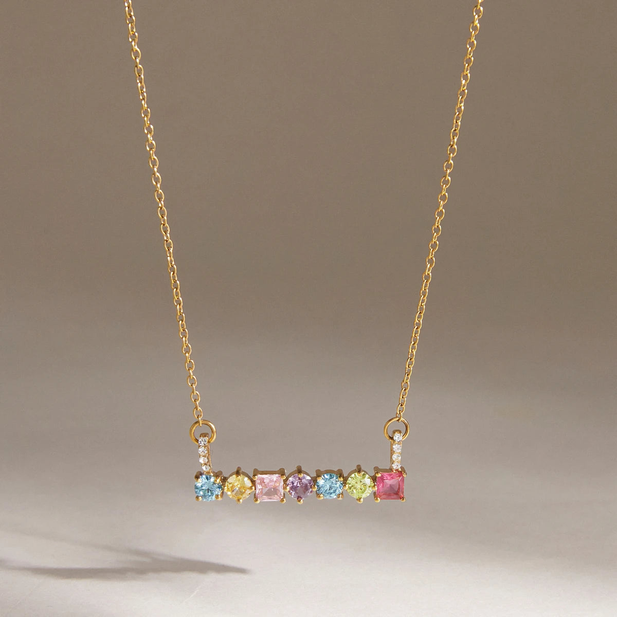 Colored Geometric Zircon Pendant Necklace