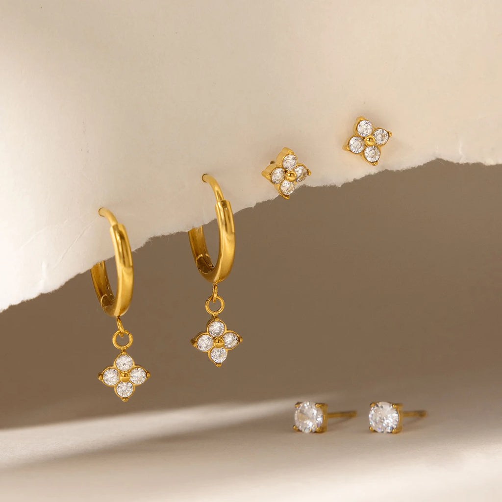 3 Pairs/Set Delicate Zircon Earrings