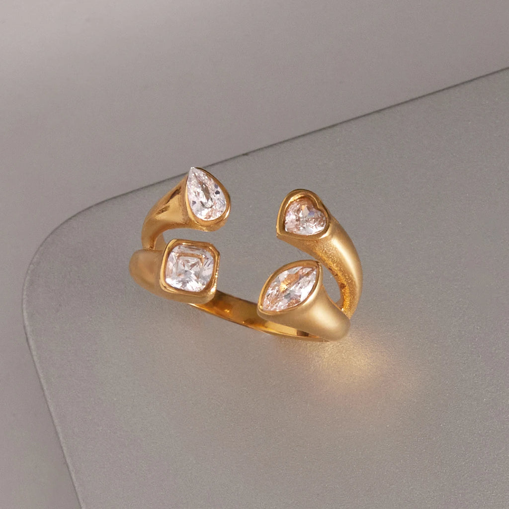 Geometric Heart Water Drop Zircon Rings