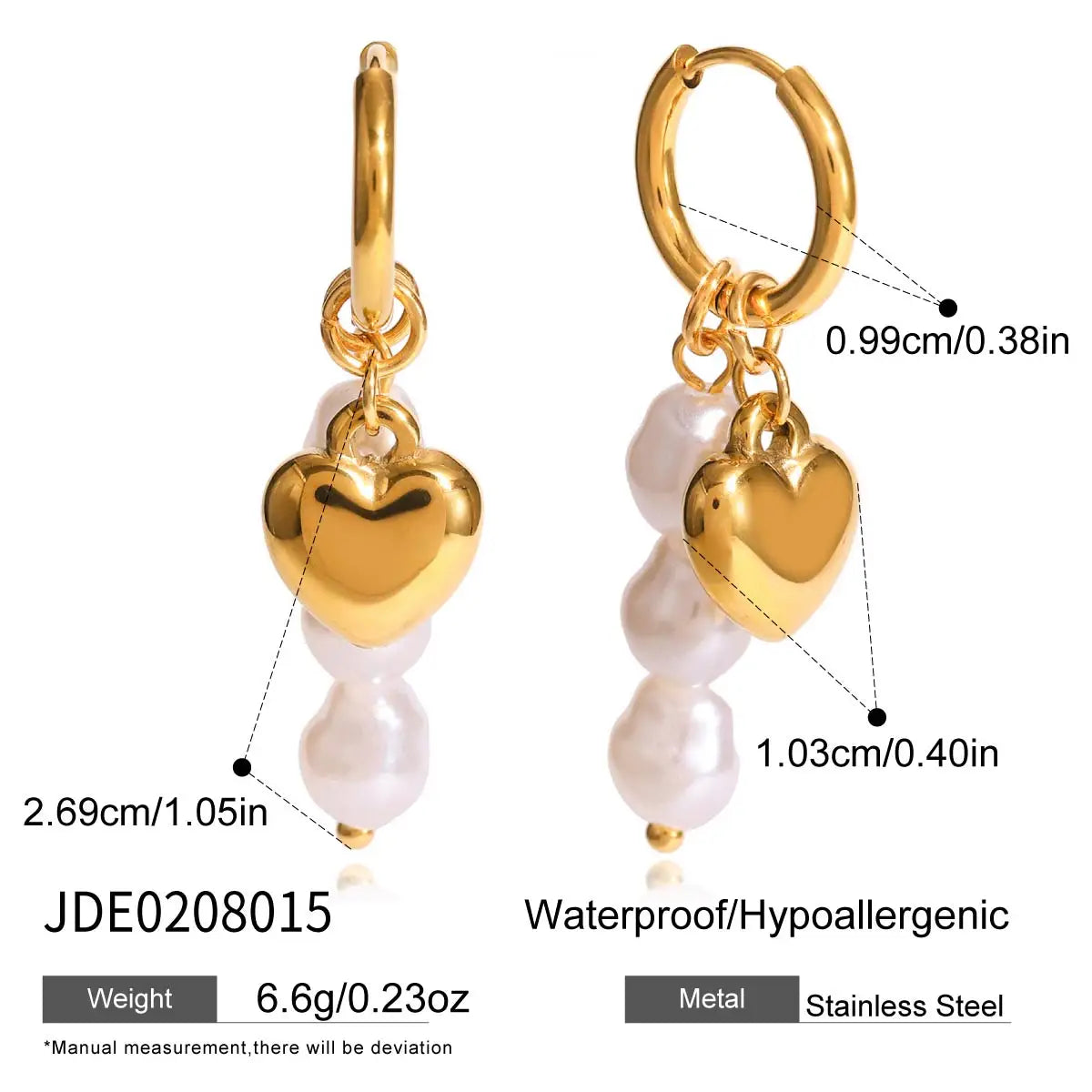 Romantic Heart Pearl Drop Earrings