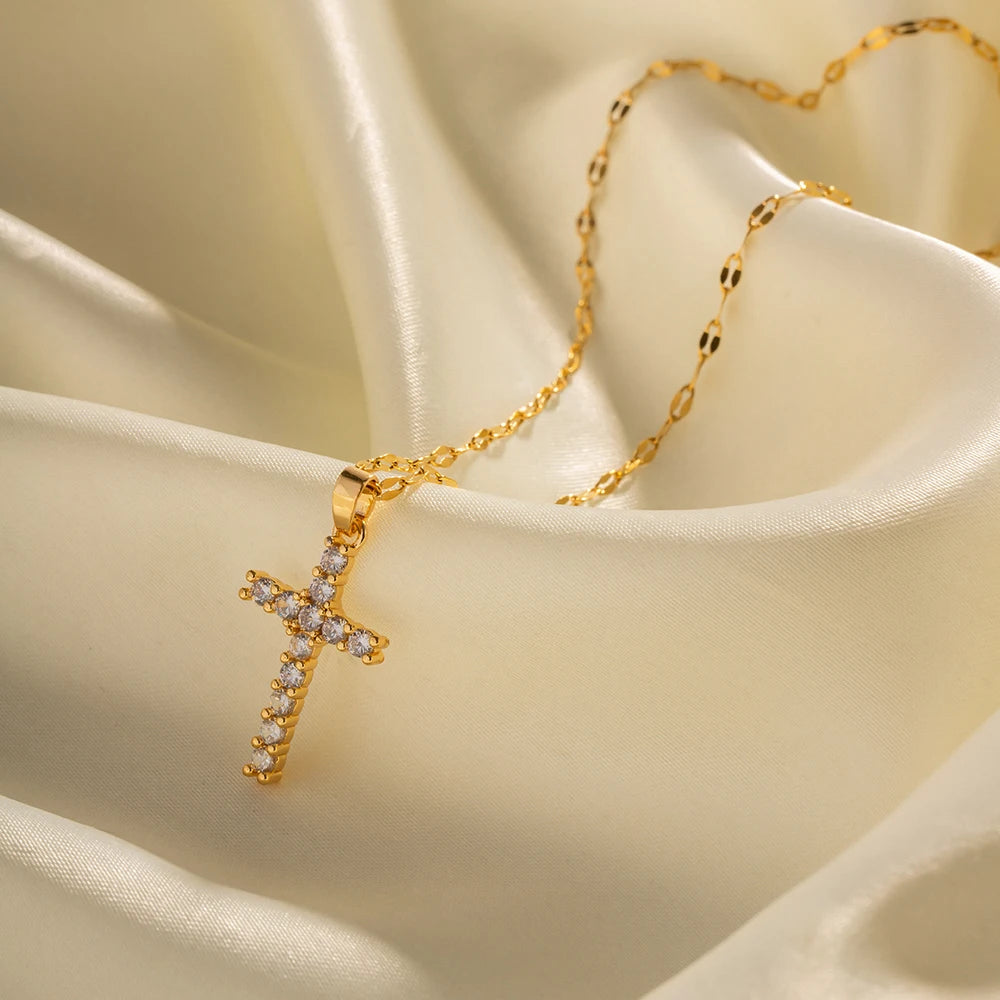 White Cubic Zirconia Cross Pendant Necklace