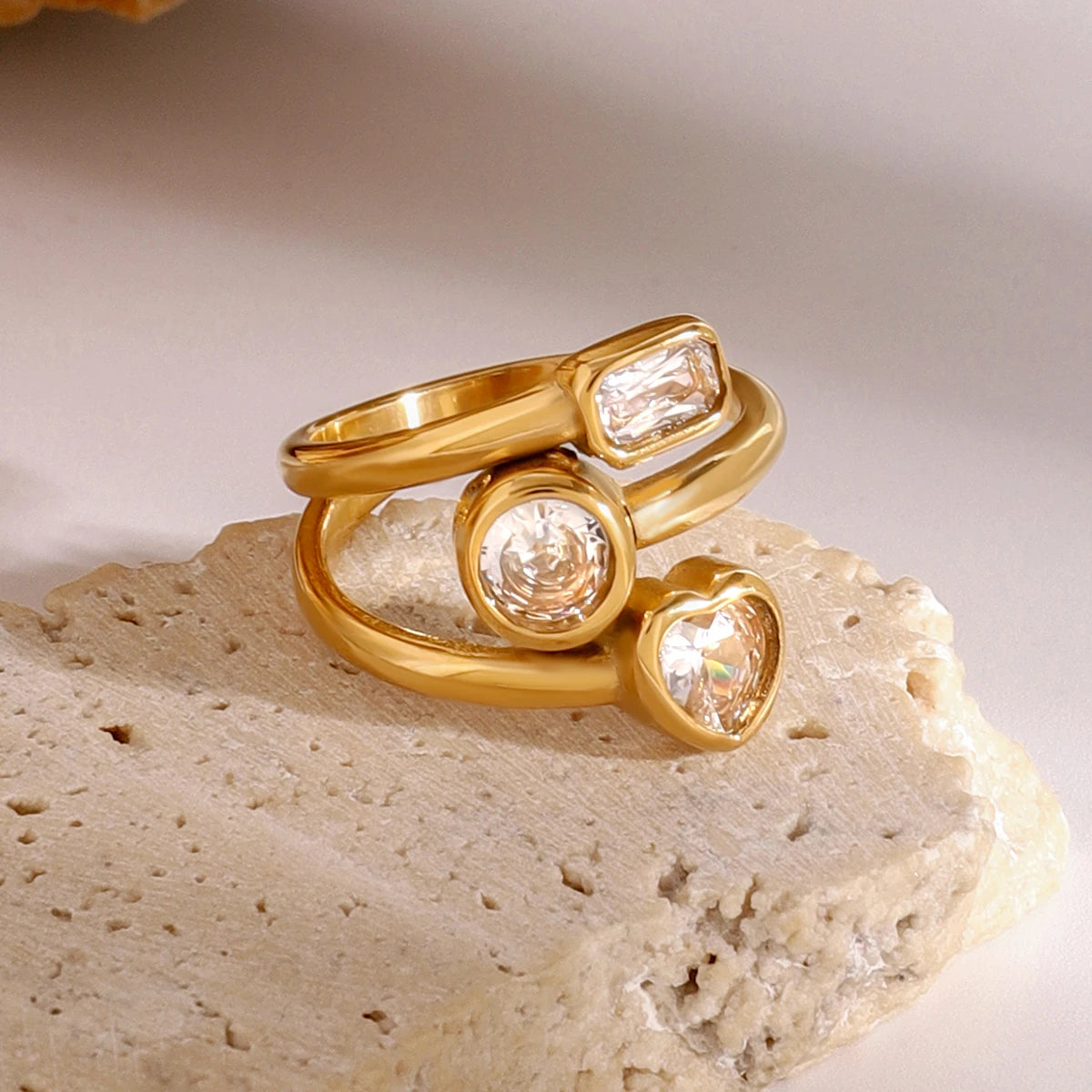Stainless Steel Heart Round Square Shape Rings