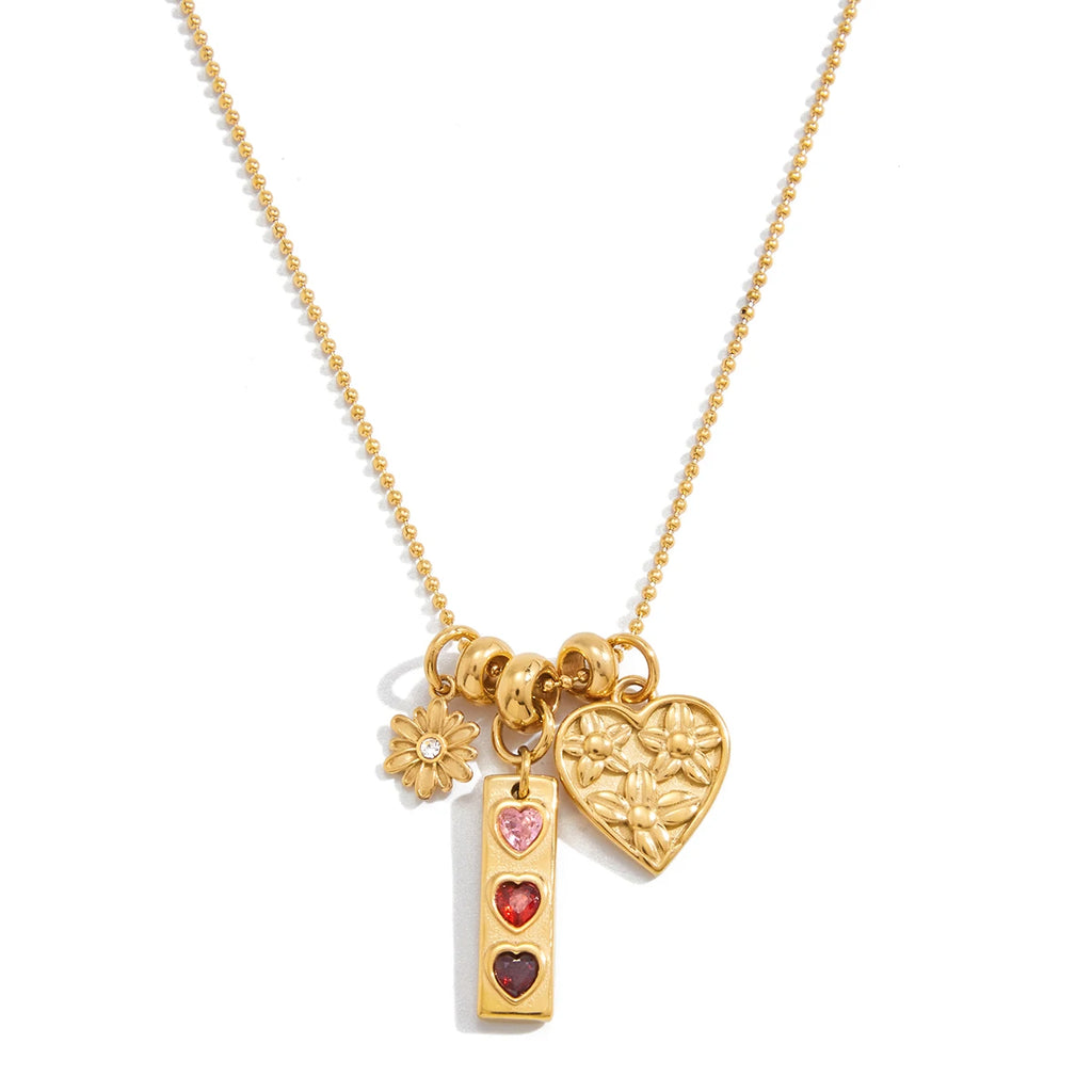 Romantic Red Pink Zircon Heart Pendant Necklace