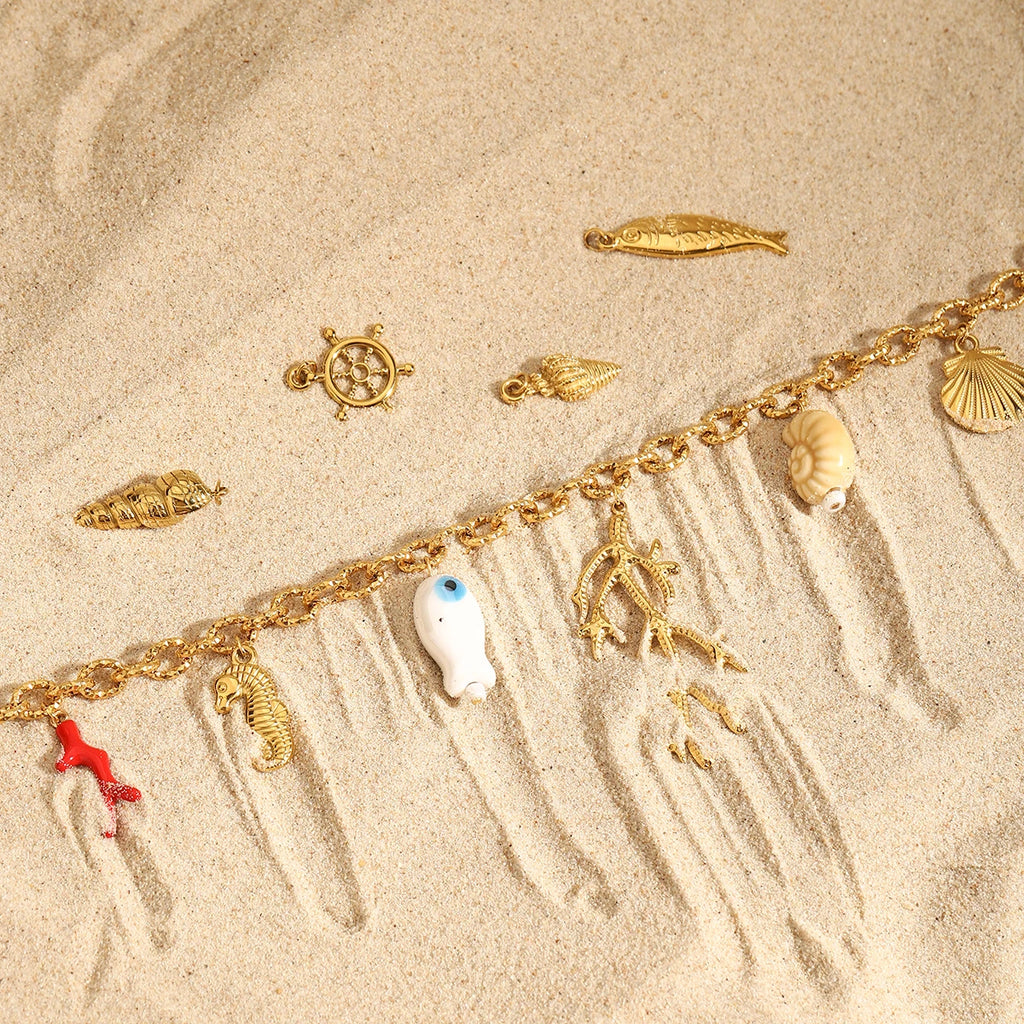 Coral Ceramic Shells Charm Pendant Necklace