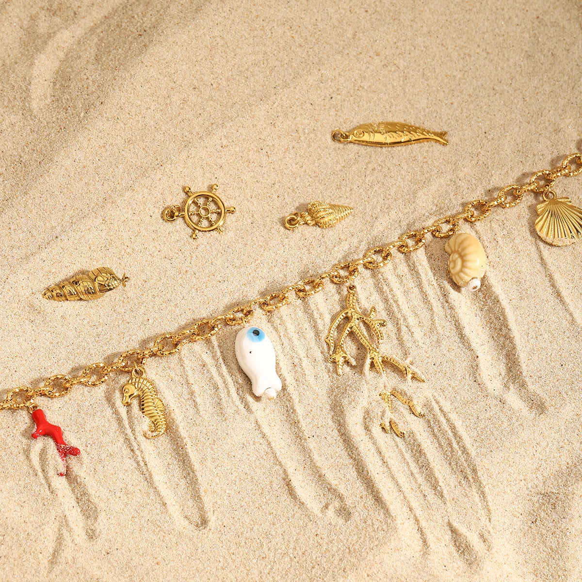 Coral Ceramic Shells Charm Pendant Necklace