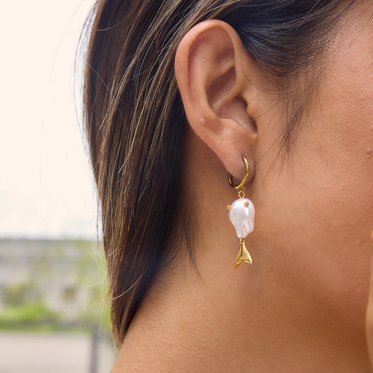 Pearl Fish Drop Earrings