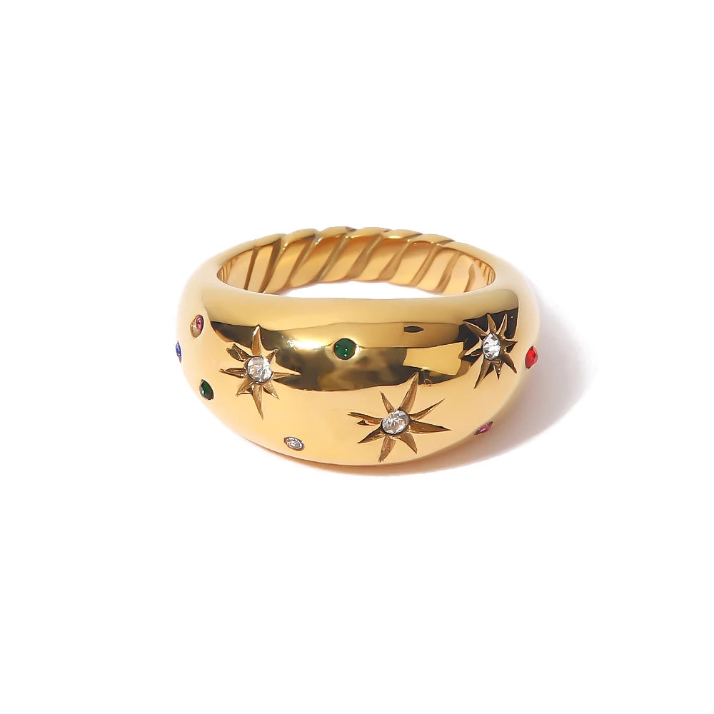 Gold Color Geometric Stainless Steel Smooth Chubby Star Rings