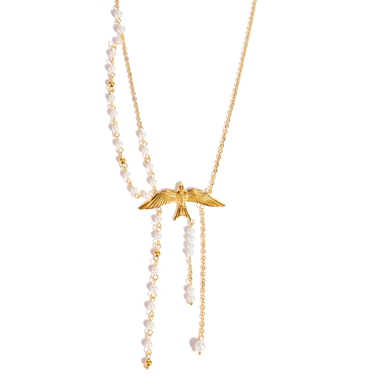 Elegant Swallow Pendant Pearl Tassel Necklace