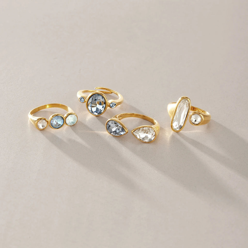 Sweet White Blue Glass Geometric Open Rings