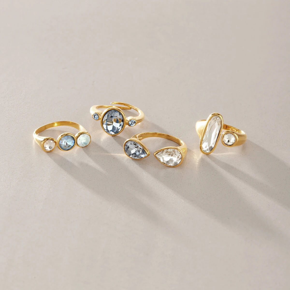 Sweet White Blue Glass Geometric Open Rings