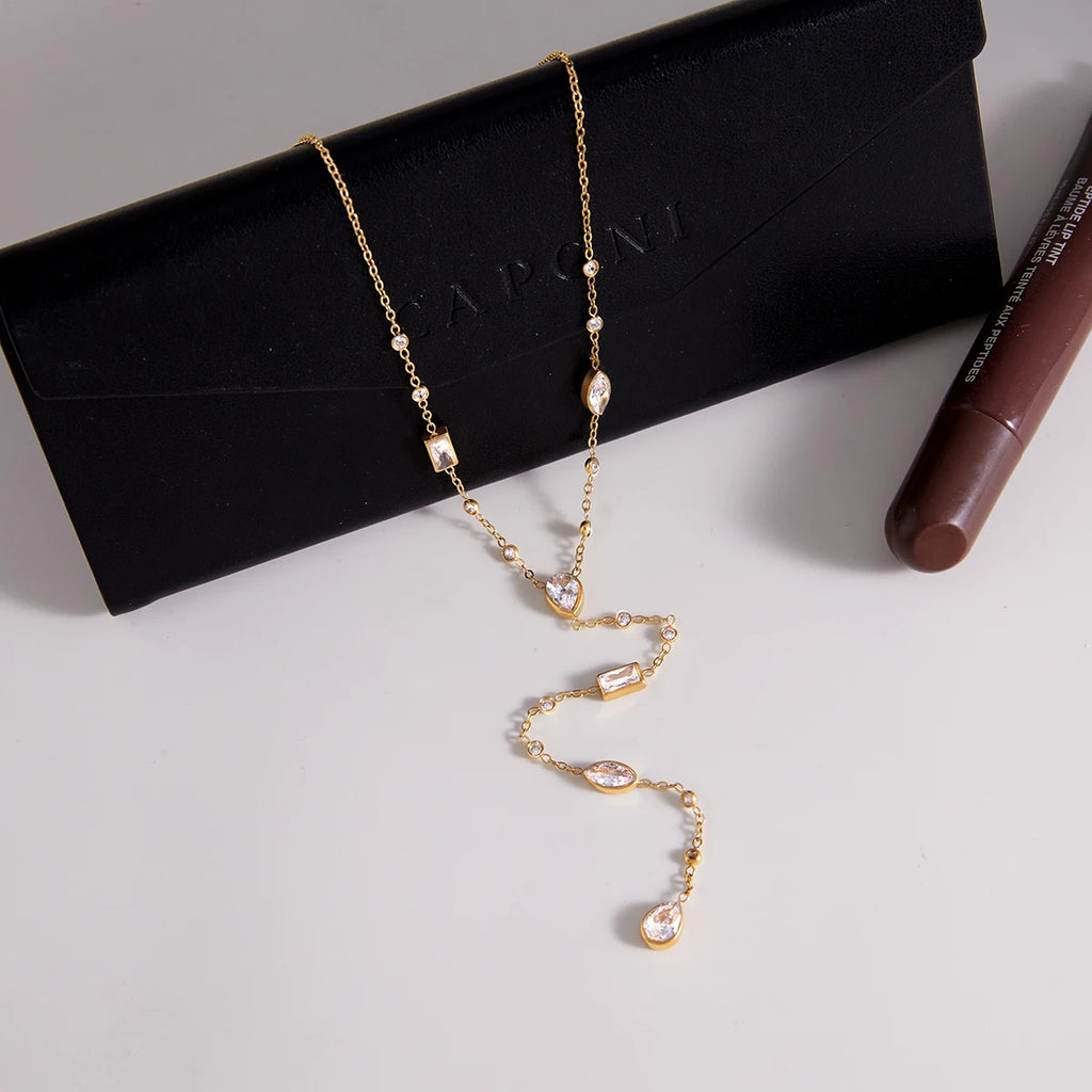 Geometric Zircon Pendant Y Shape Chain Necklace