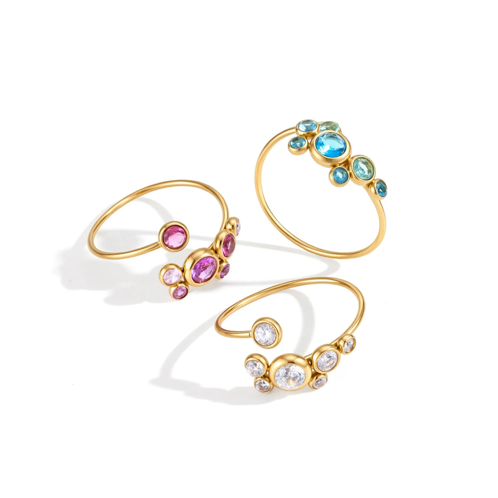 Sweet Pink White Blue Round Zircon Rings