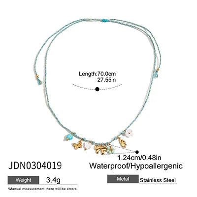 Bohemian Summer Flower Moon Sun Colorful Rope Pendant Necklace