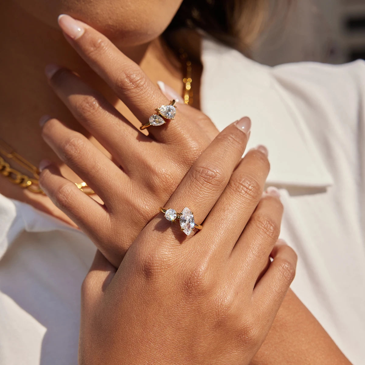 Classic Geometric Zircon Rings
