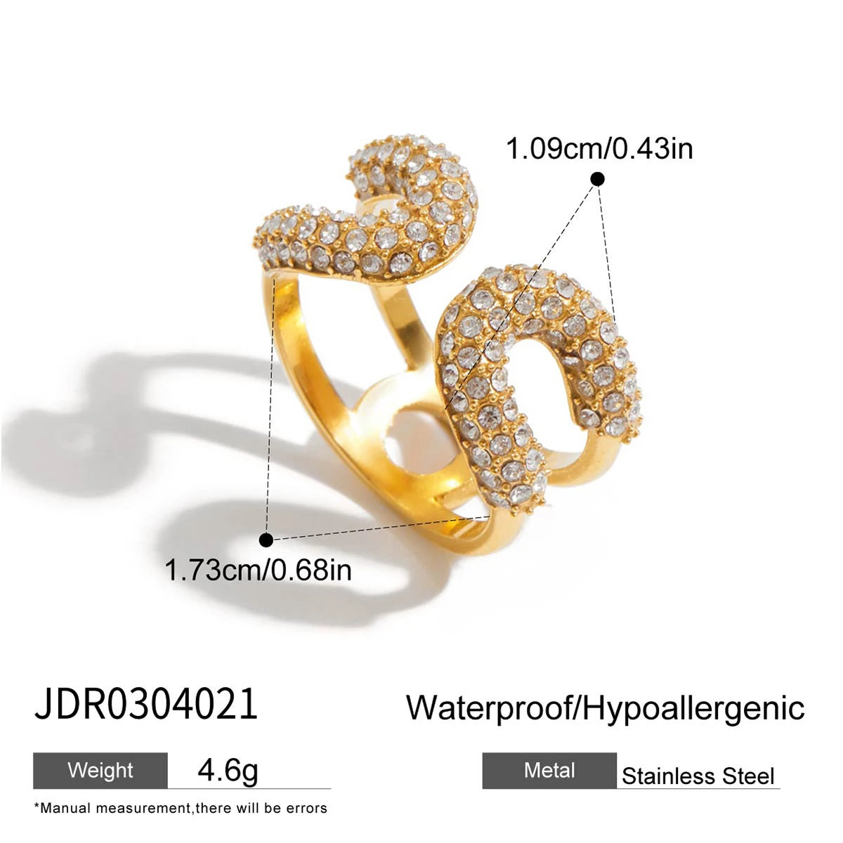 Shiny White Rhinestone Paperclip Hollow Ring