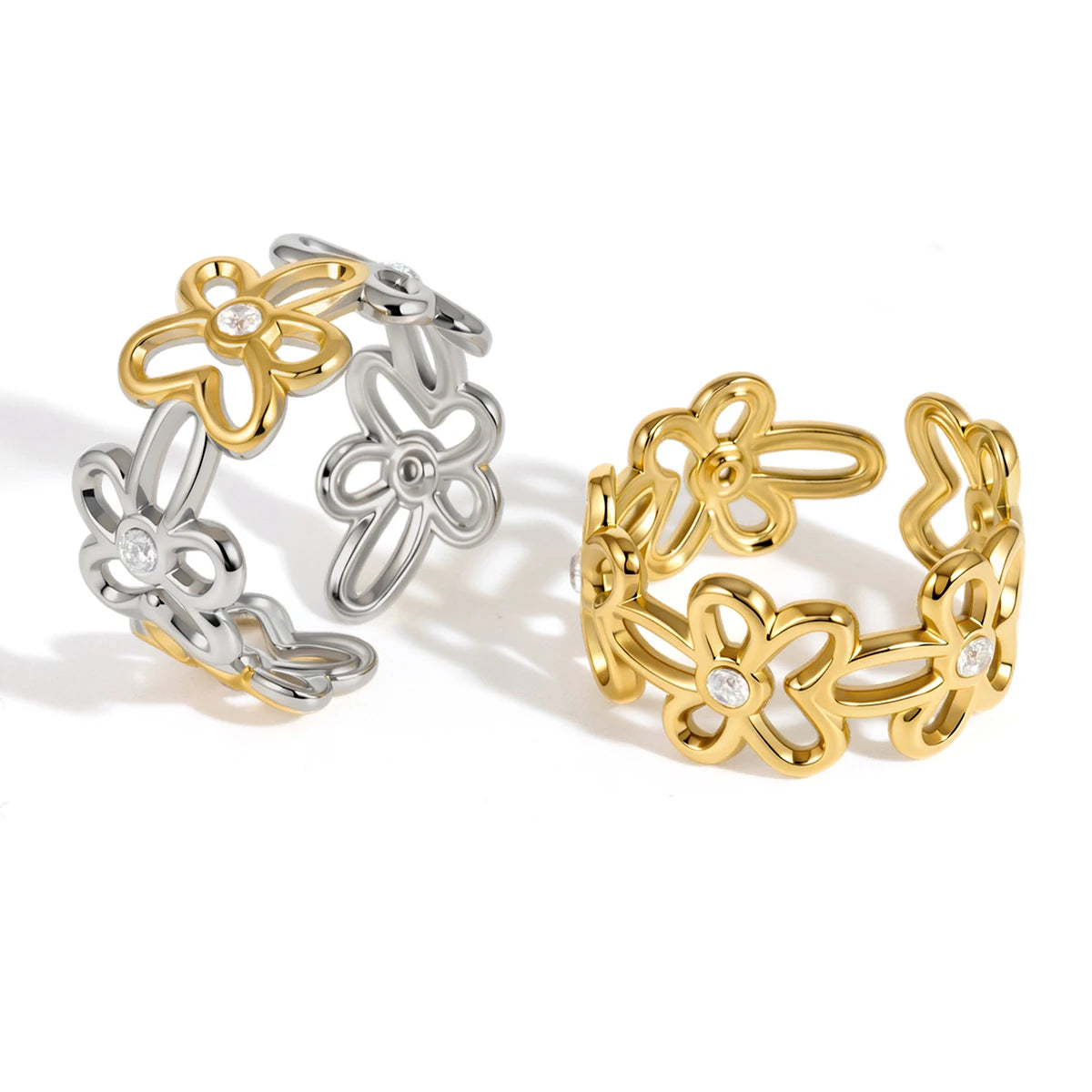 Romantic Zircon Flower Rings