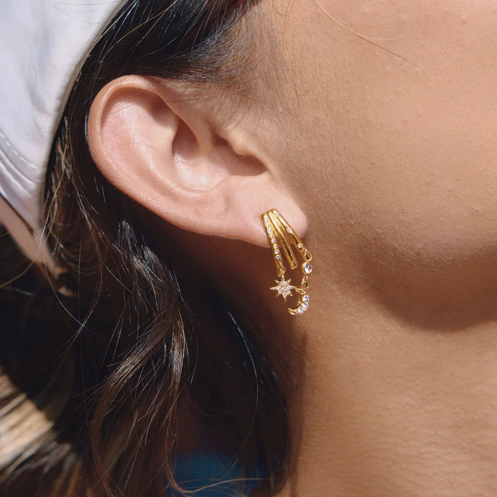 Crystal Moon Star Round Zircon Drop Earrings