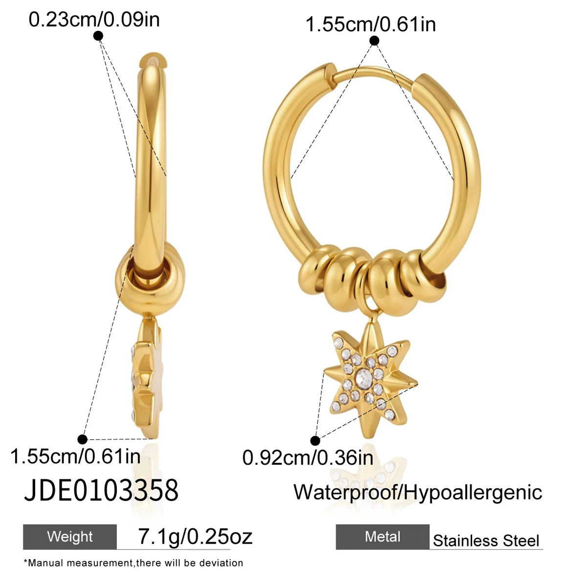 Zircon Round Star Hoops Earrings