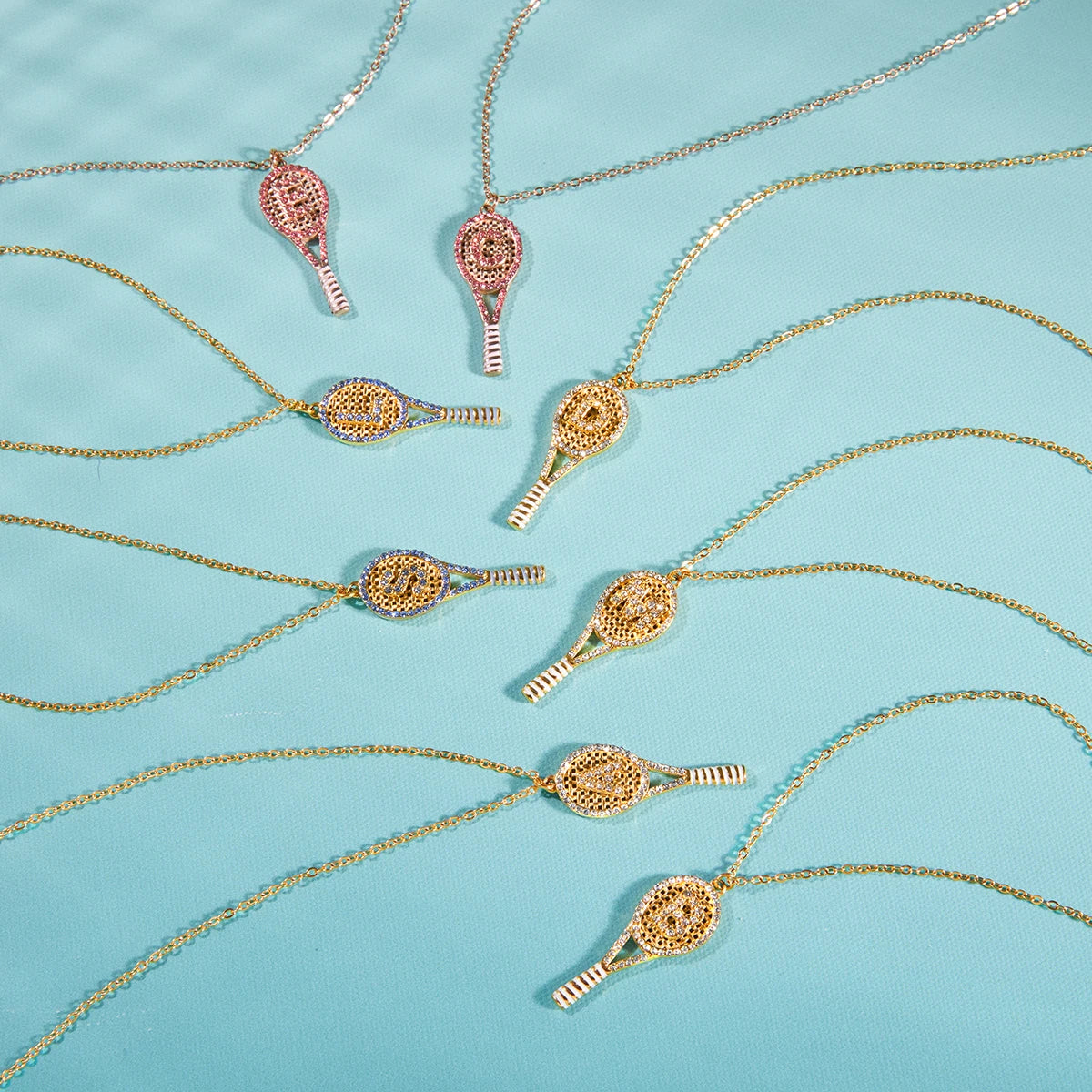 Zircon Letter Tennis Racket Pendant Necklace