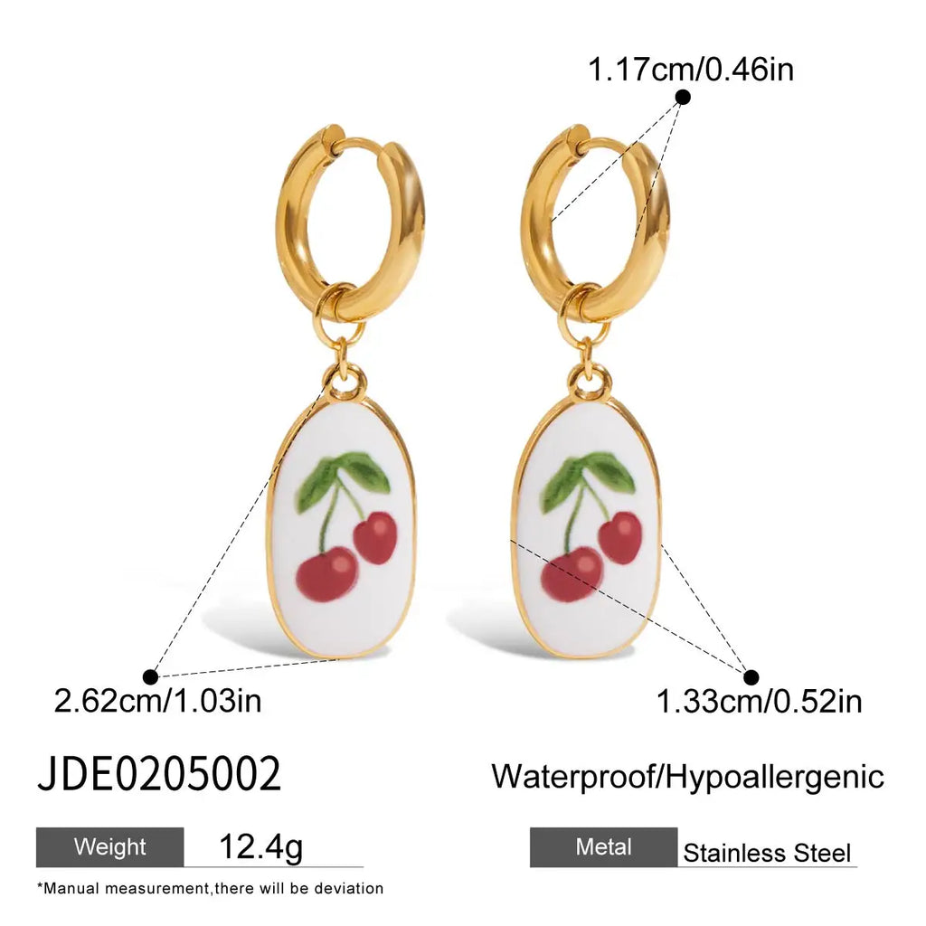 Strawberry Cherry Oil Drip Drop Hoop Earring