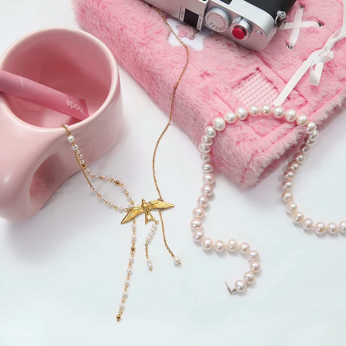 Elegant Swallow Pendant Pearl Tassel Necklace