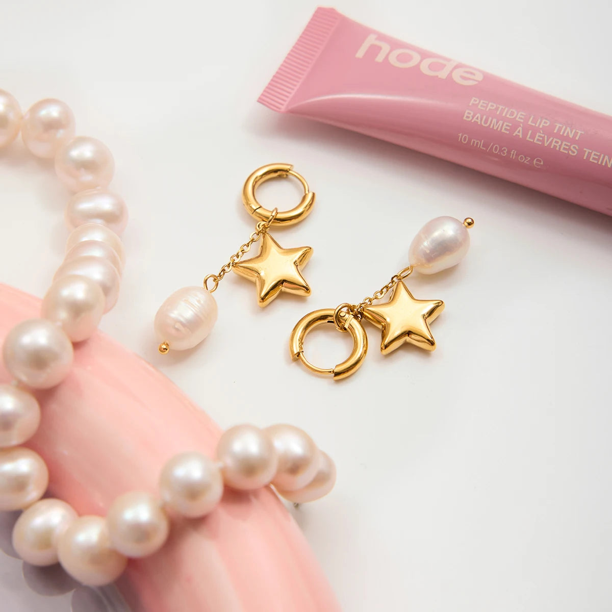 Elegant Star Freshwater Pearl Drop Earrings