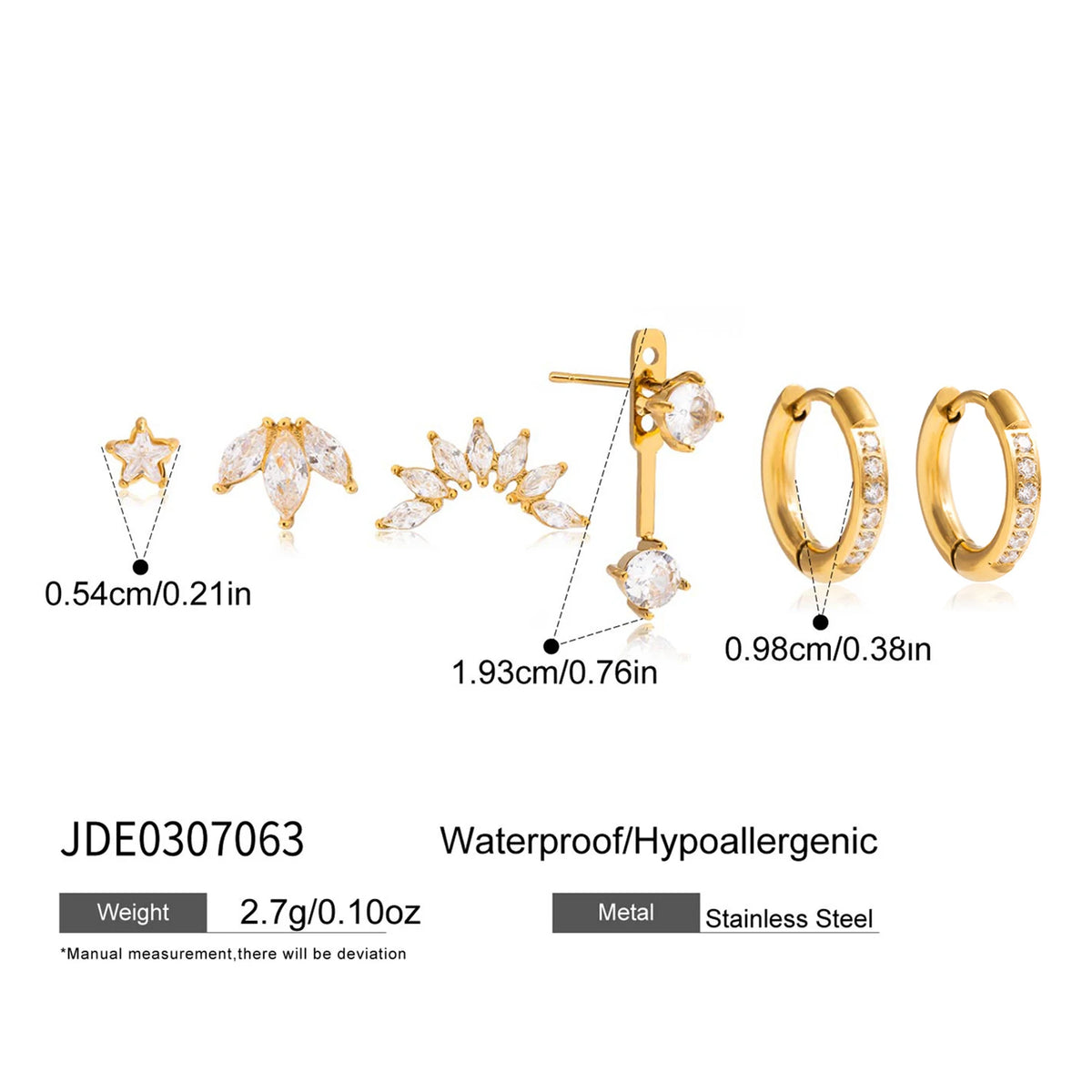 6 Pcs/Set Delicate Geometric Zircon Earrings