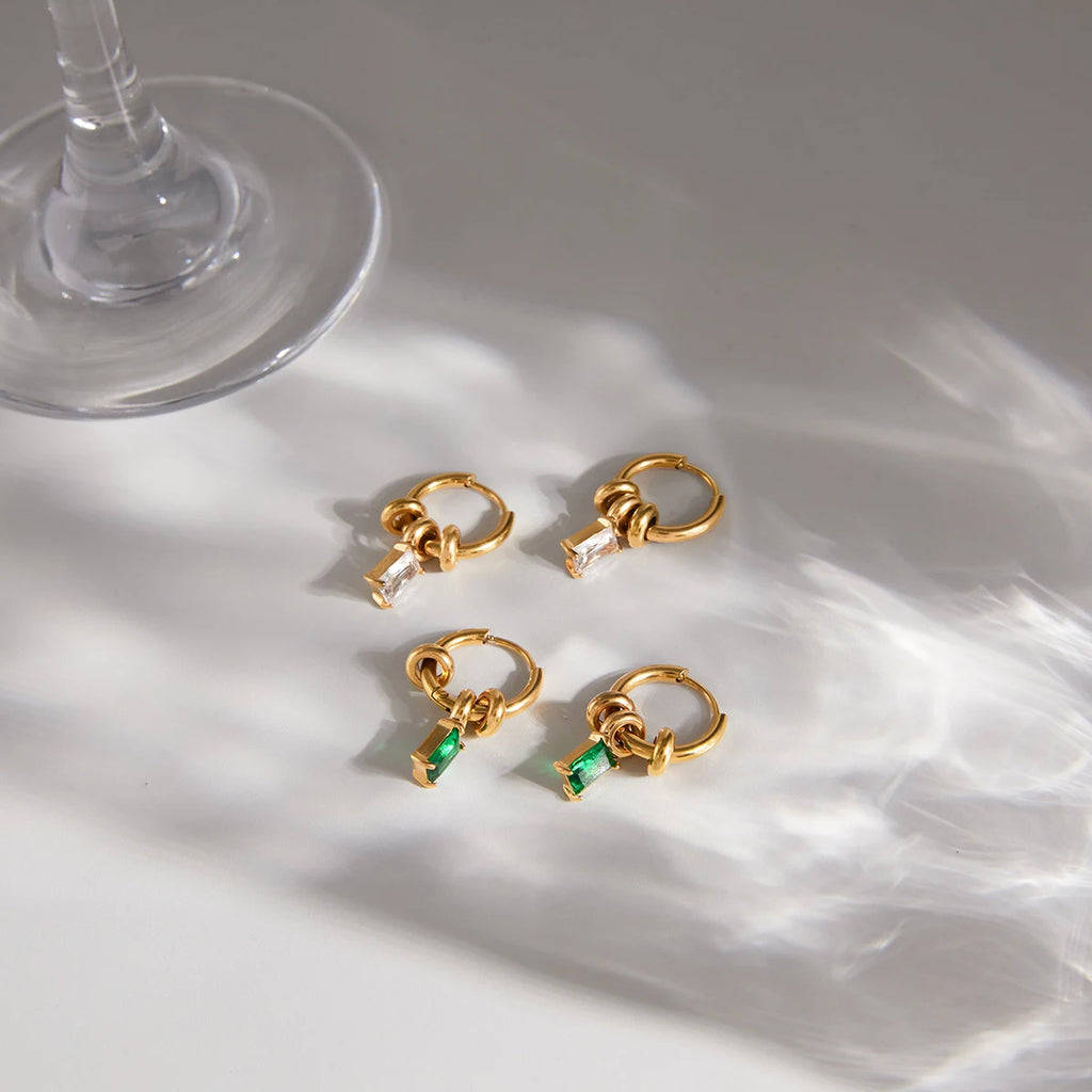 Elegant Green White Zircon Drop Earrings