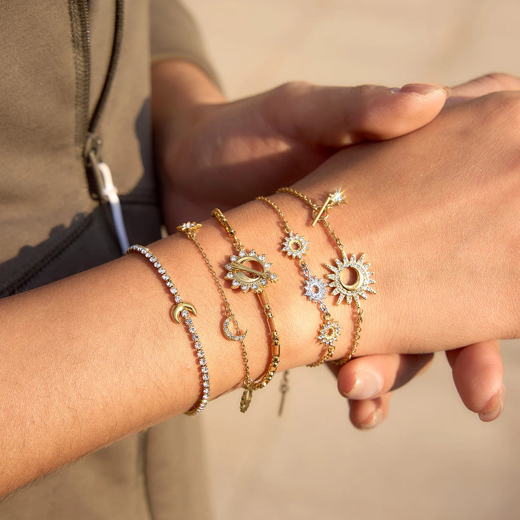 Crystal Moon Star Sun Charm Bracelet