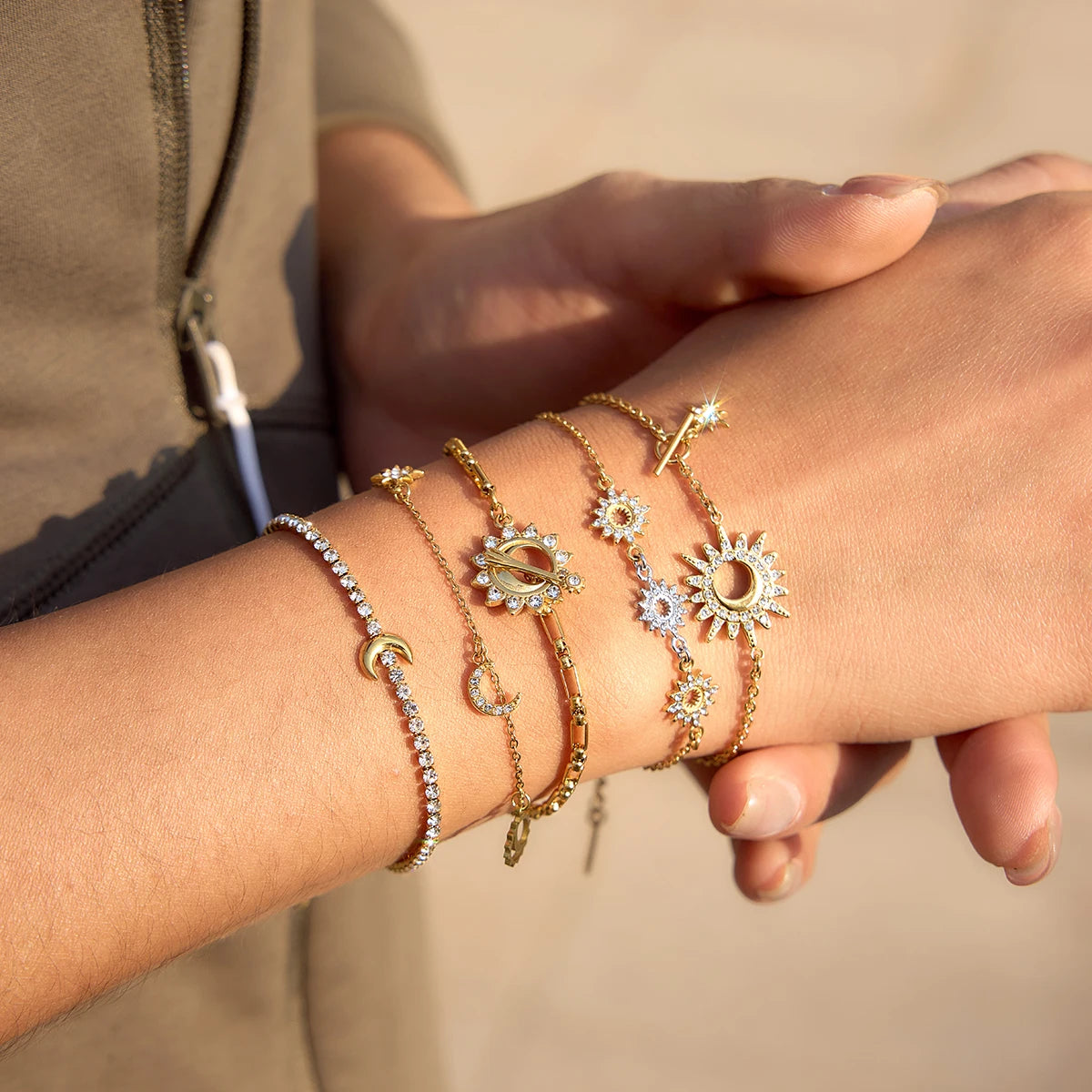 Crystal Moon Star Sun Charm Bracelet