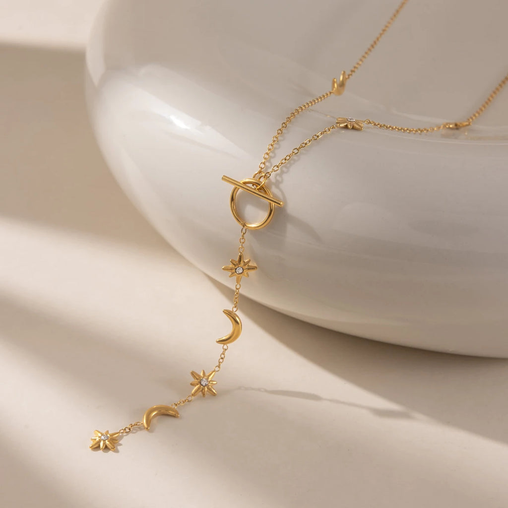 Star Round Zircon Y Shape Necklace