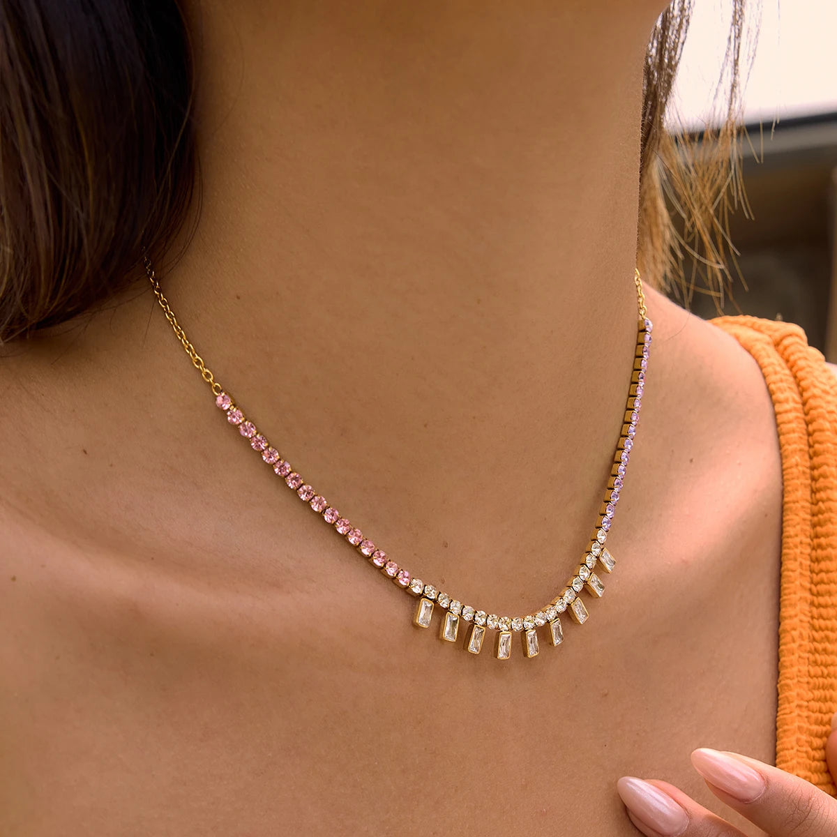 Multicolor Zircon Tennis Chain Necklace