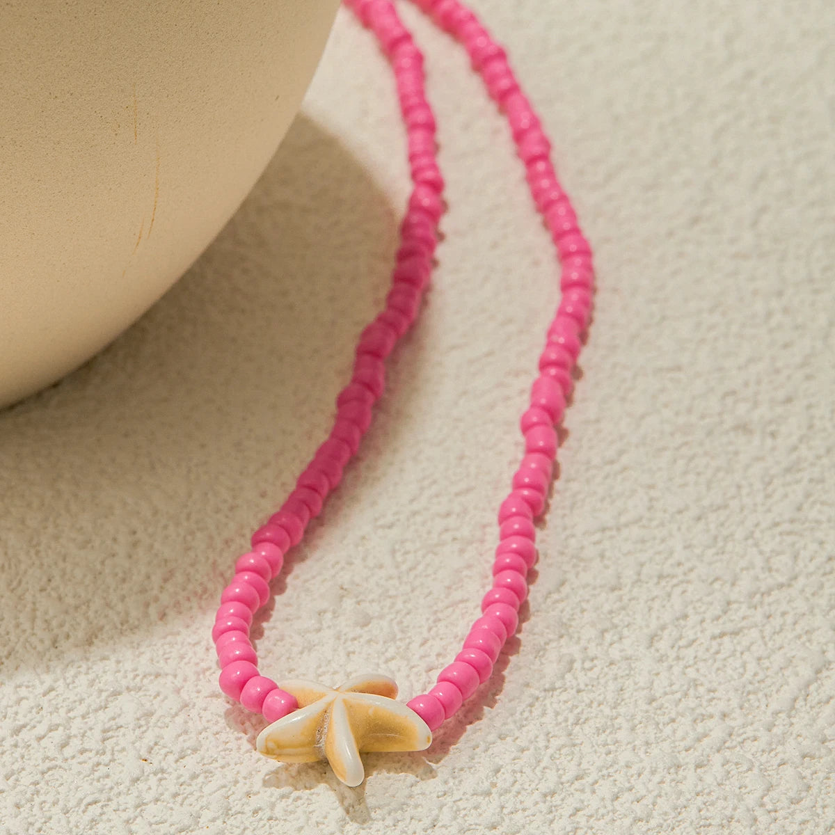 Bohemian Minimalist Geometric Starfish Pink Beads Necklace