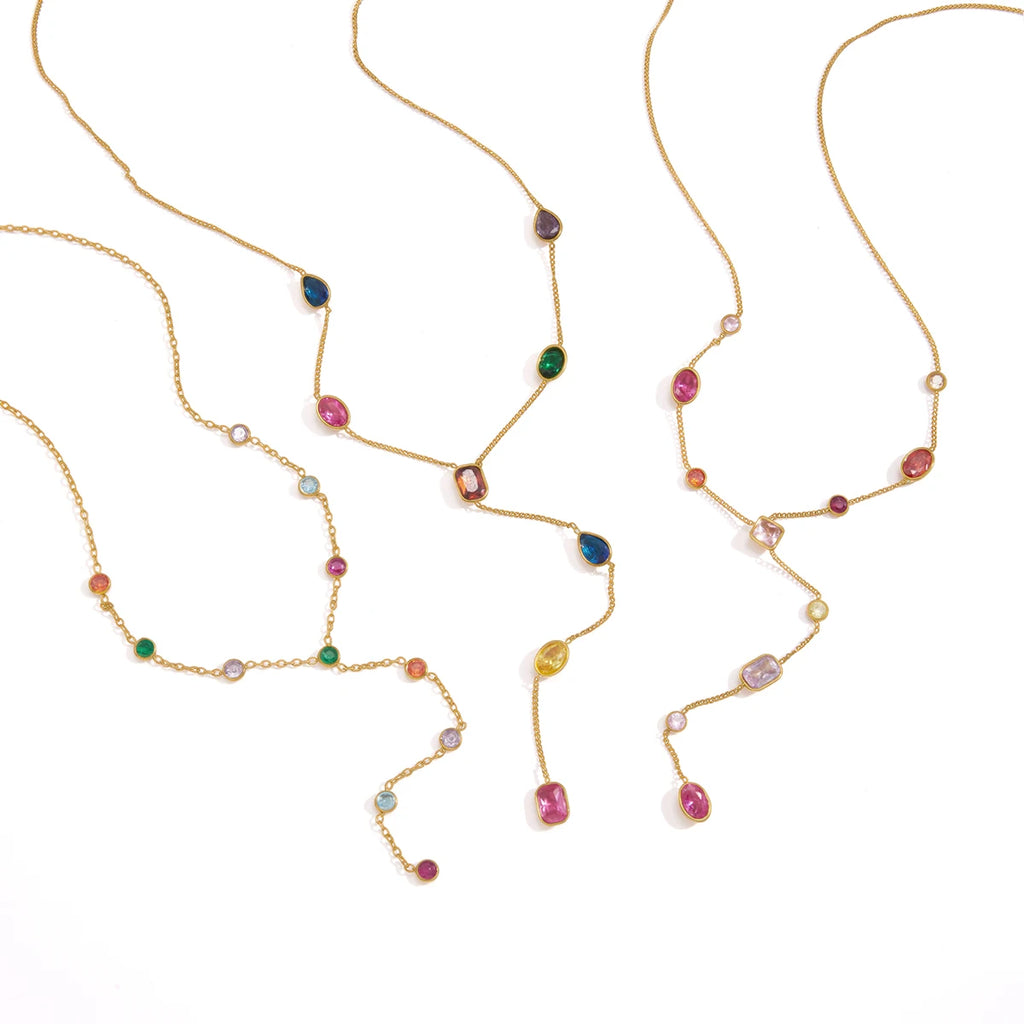 Sweet Y Shape Chain Colorful Zircon Necklace