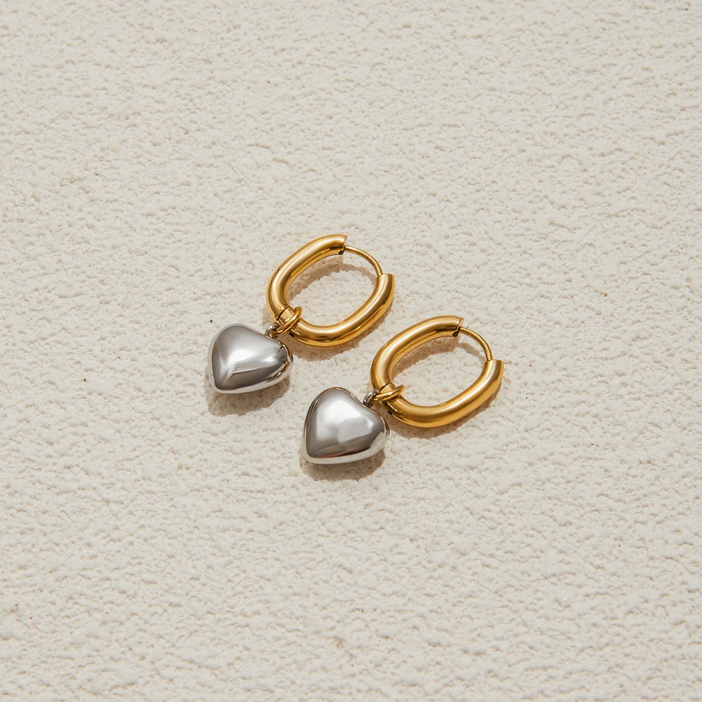 Gold Silver Stainless Heart Dangle Earrings
