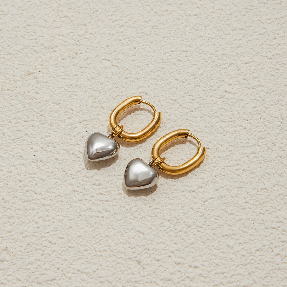 Gold Silver Stainless Heart Dangle Earrings