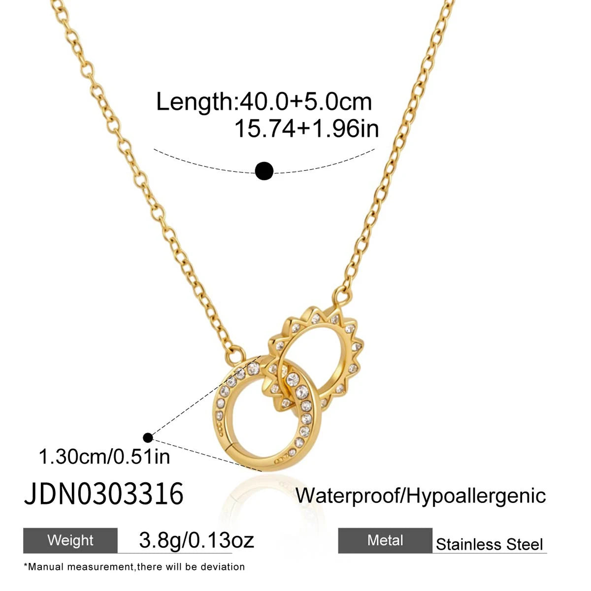 Double Circles Zircon Pendant Necklace