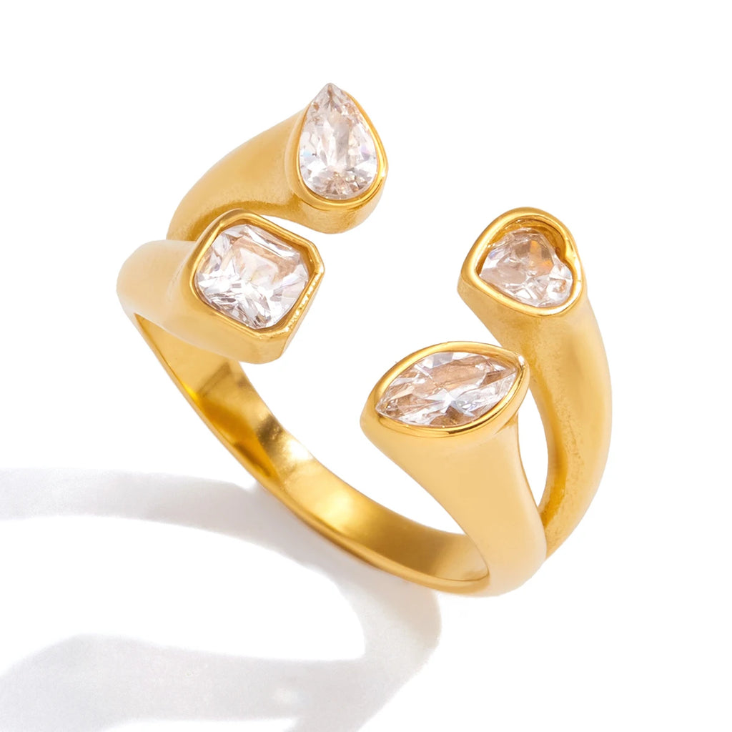 Geometric Heart Water Drop Zircon Rings